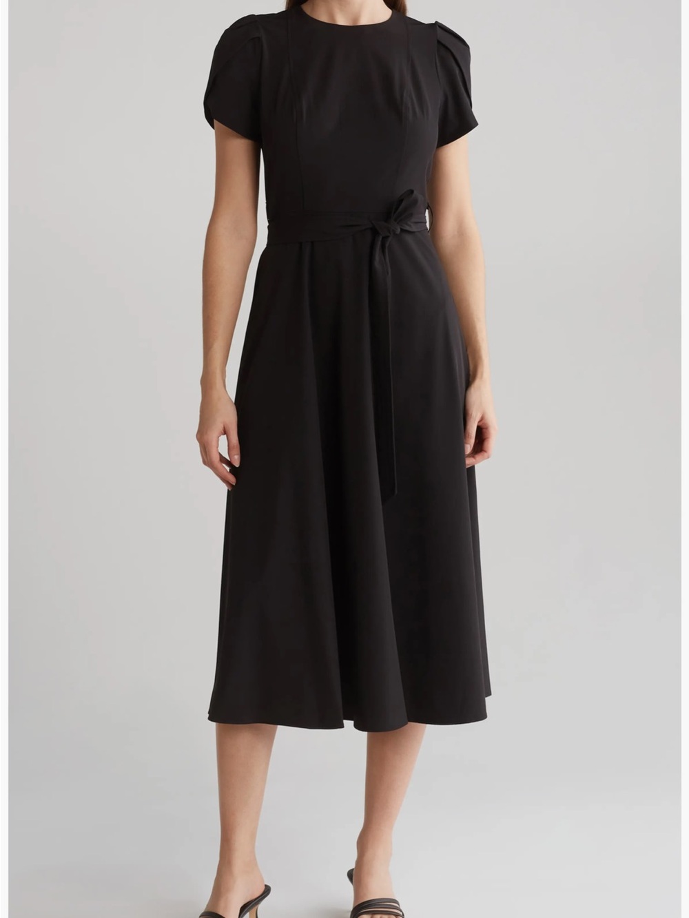 Calvin Klein Black Midi Dress with Waist Tie
